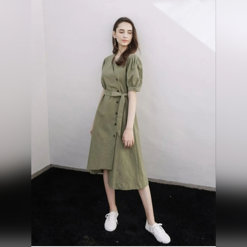 BIBYSEOB Diagonal half dress khaki one size